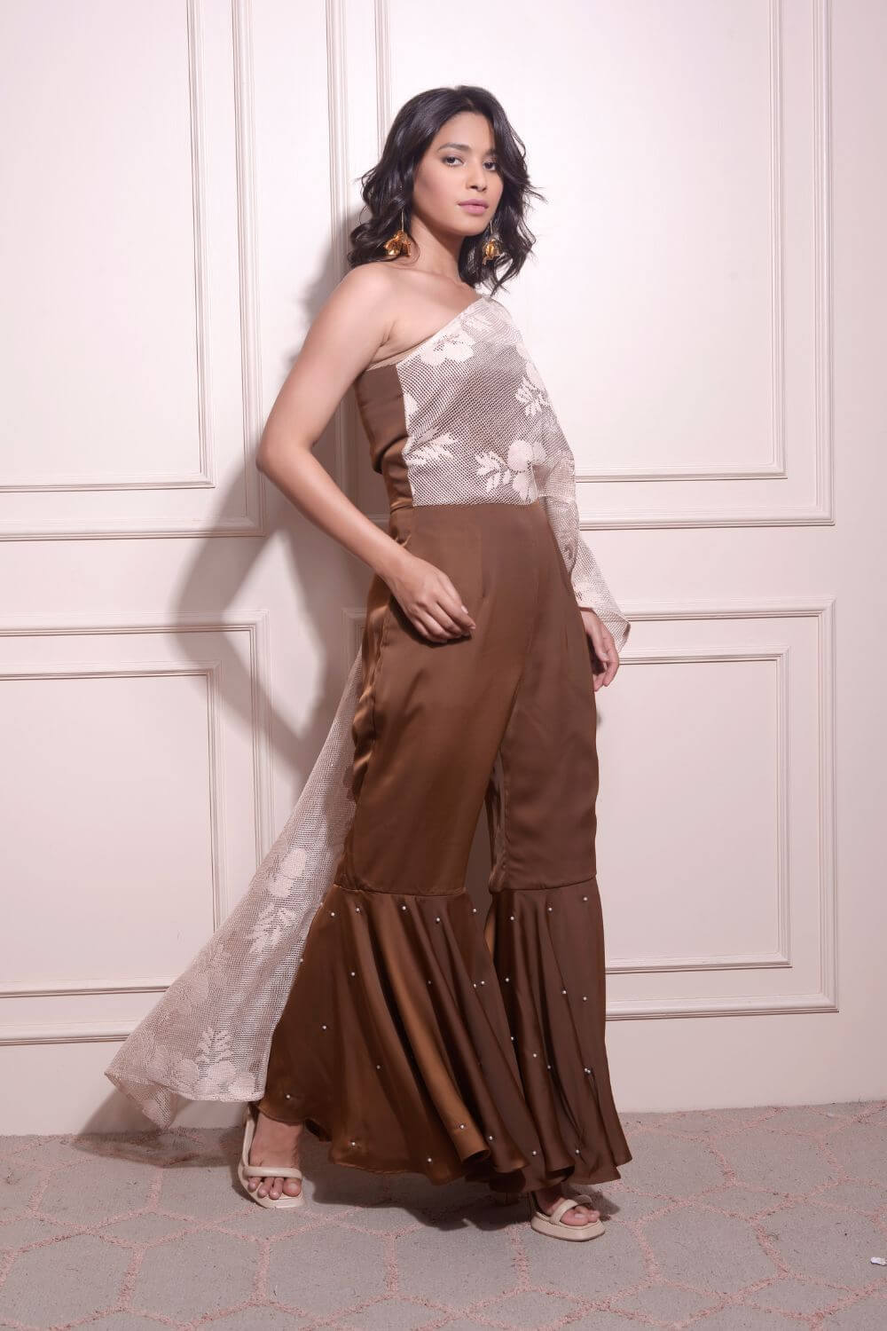 Long Cape Embellished Jumpsuit