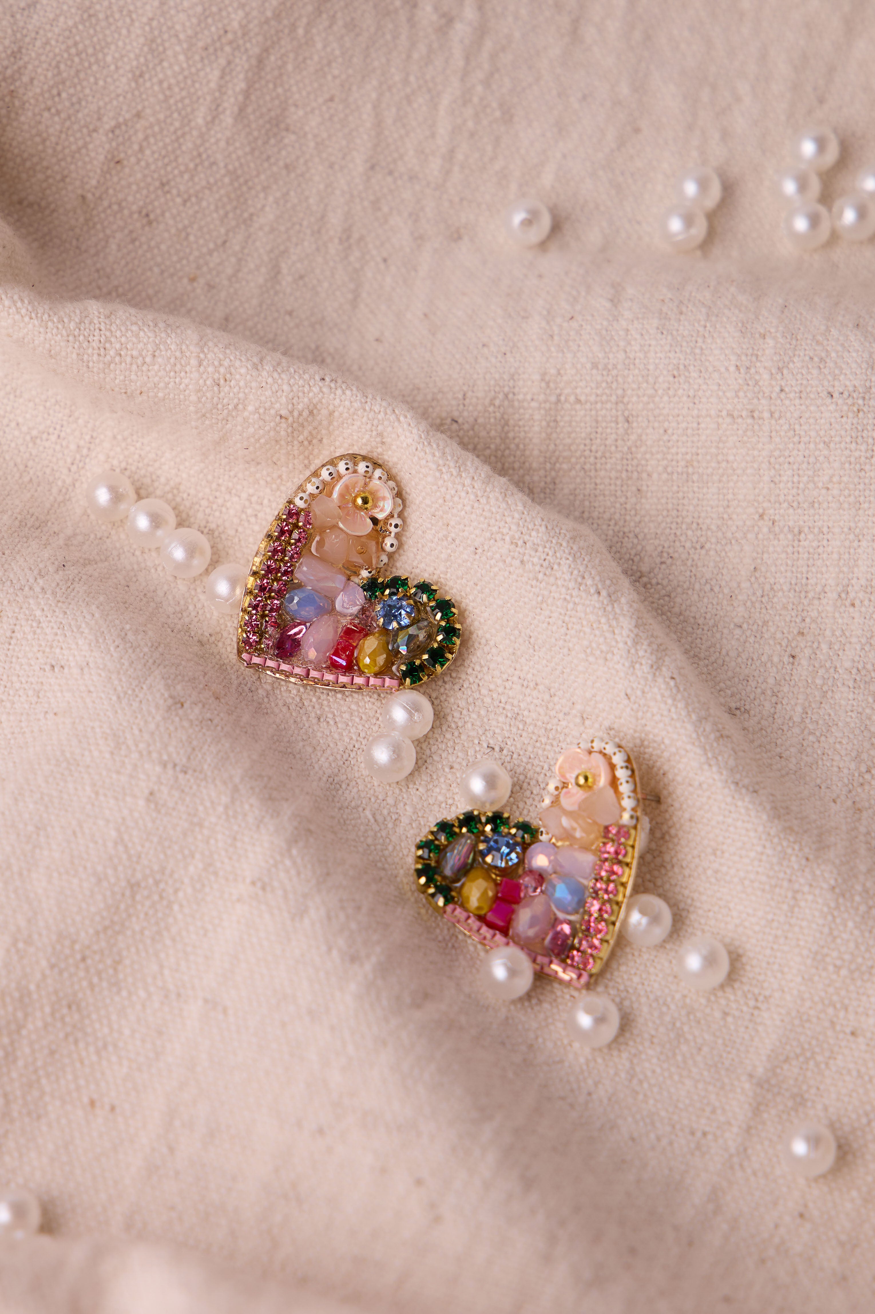 Multi-Colored Heart Studs