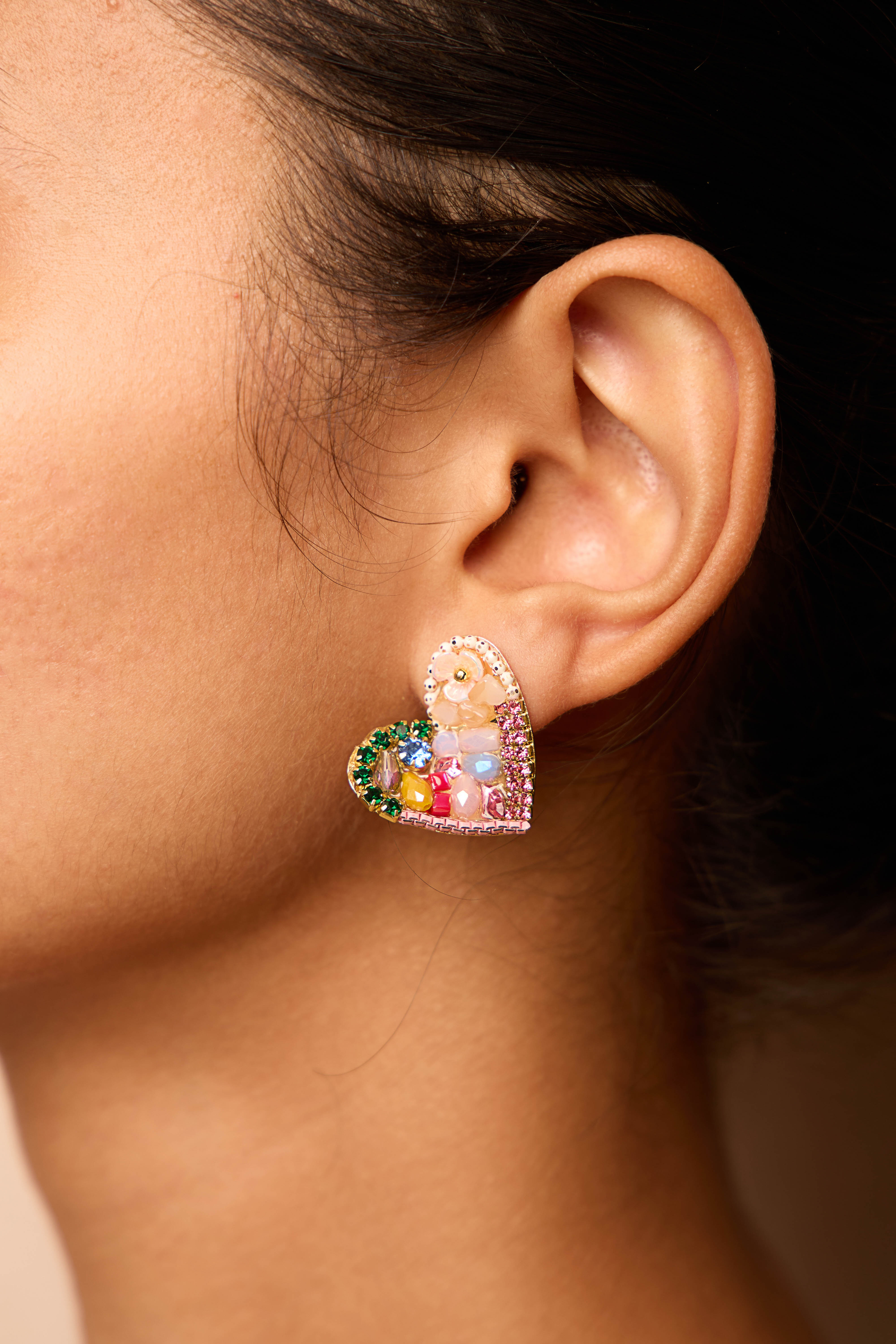 Multi-Colored Heart Studs