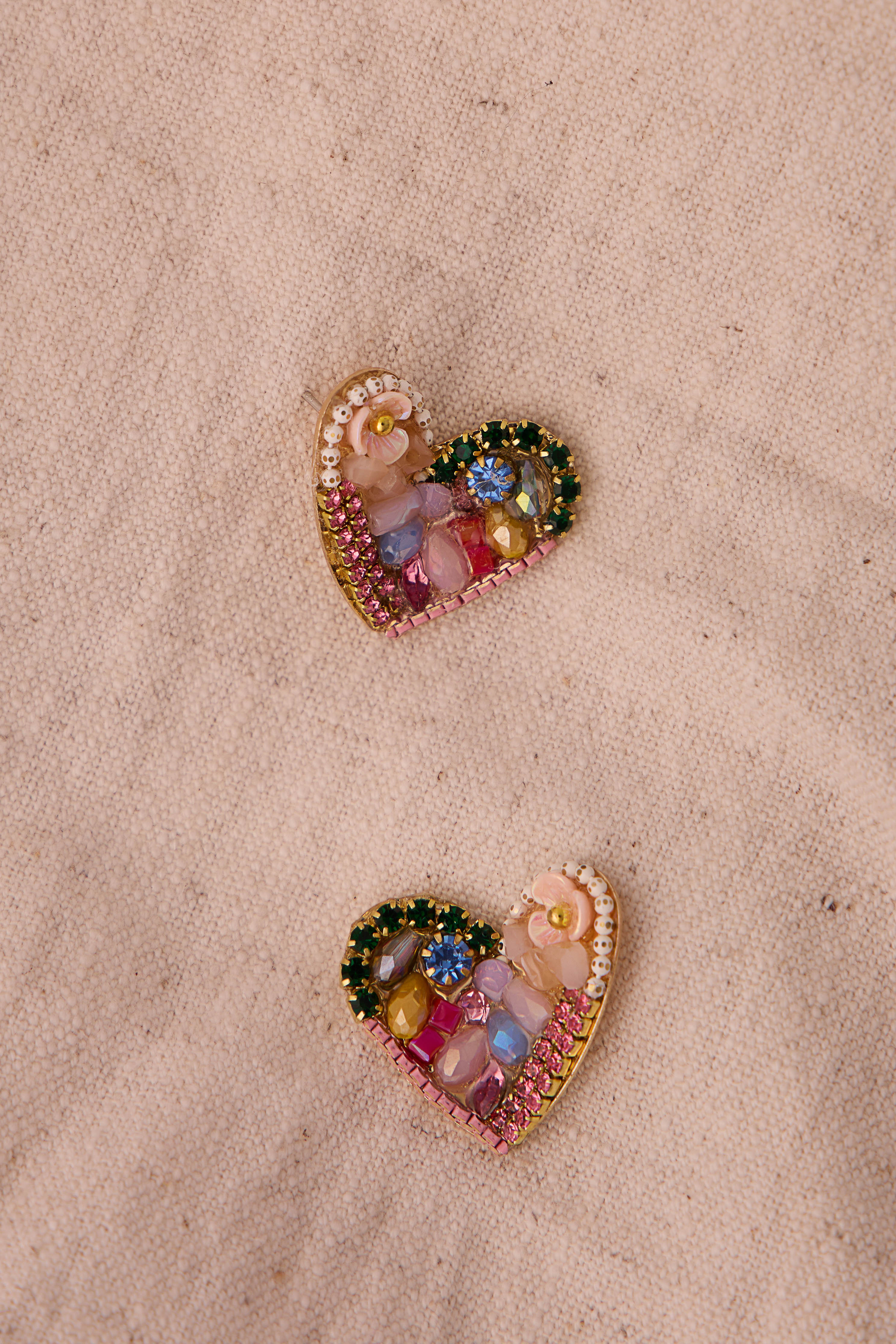 Multi-Colored Heart Studs