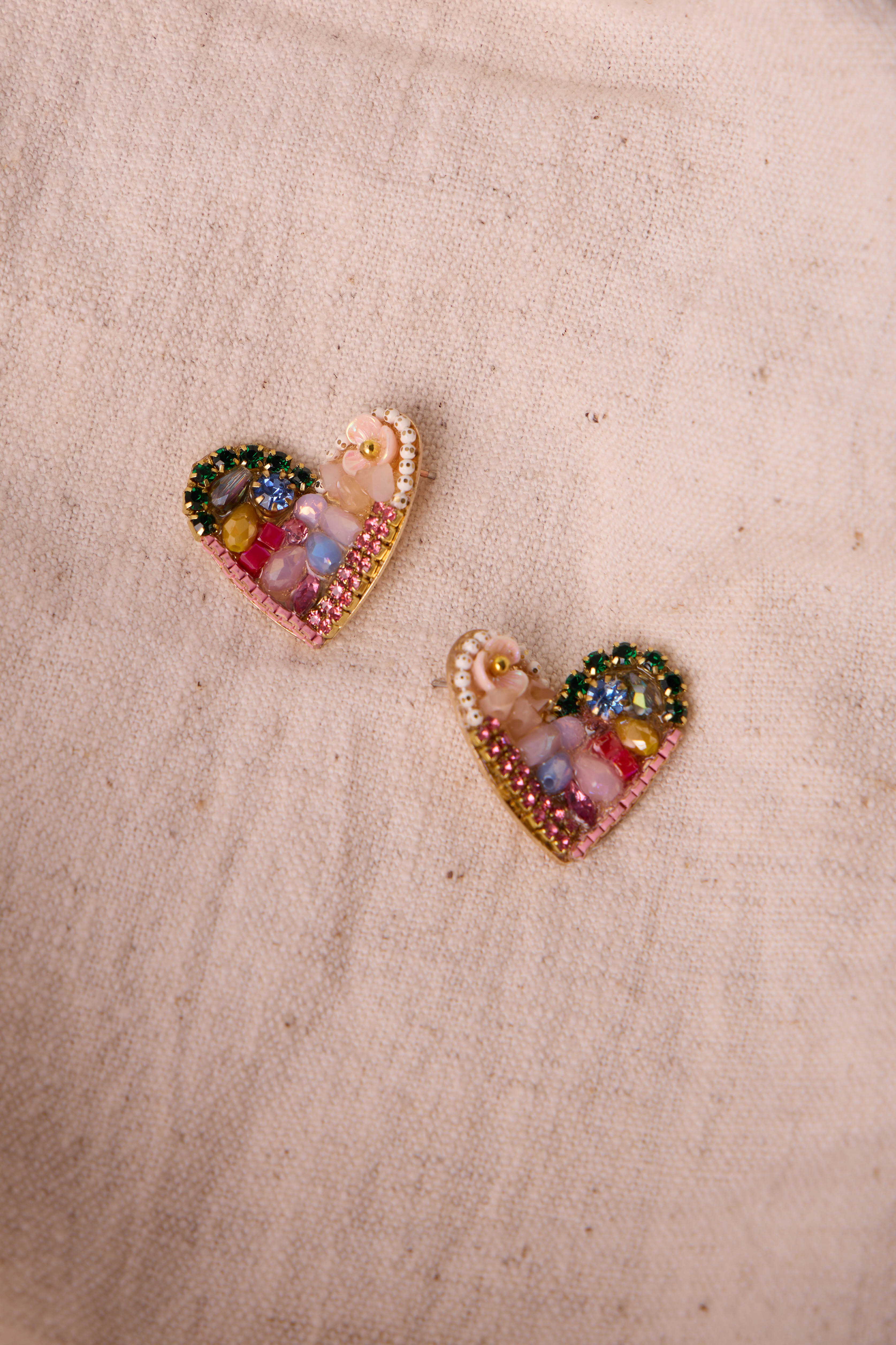 Multi-Colored Heart Studs