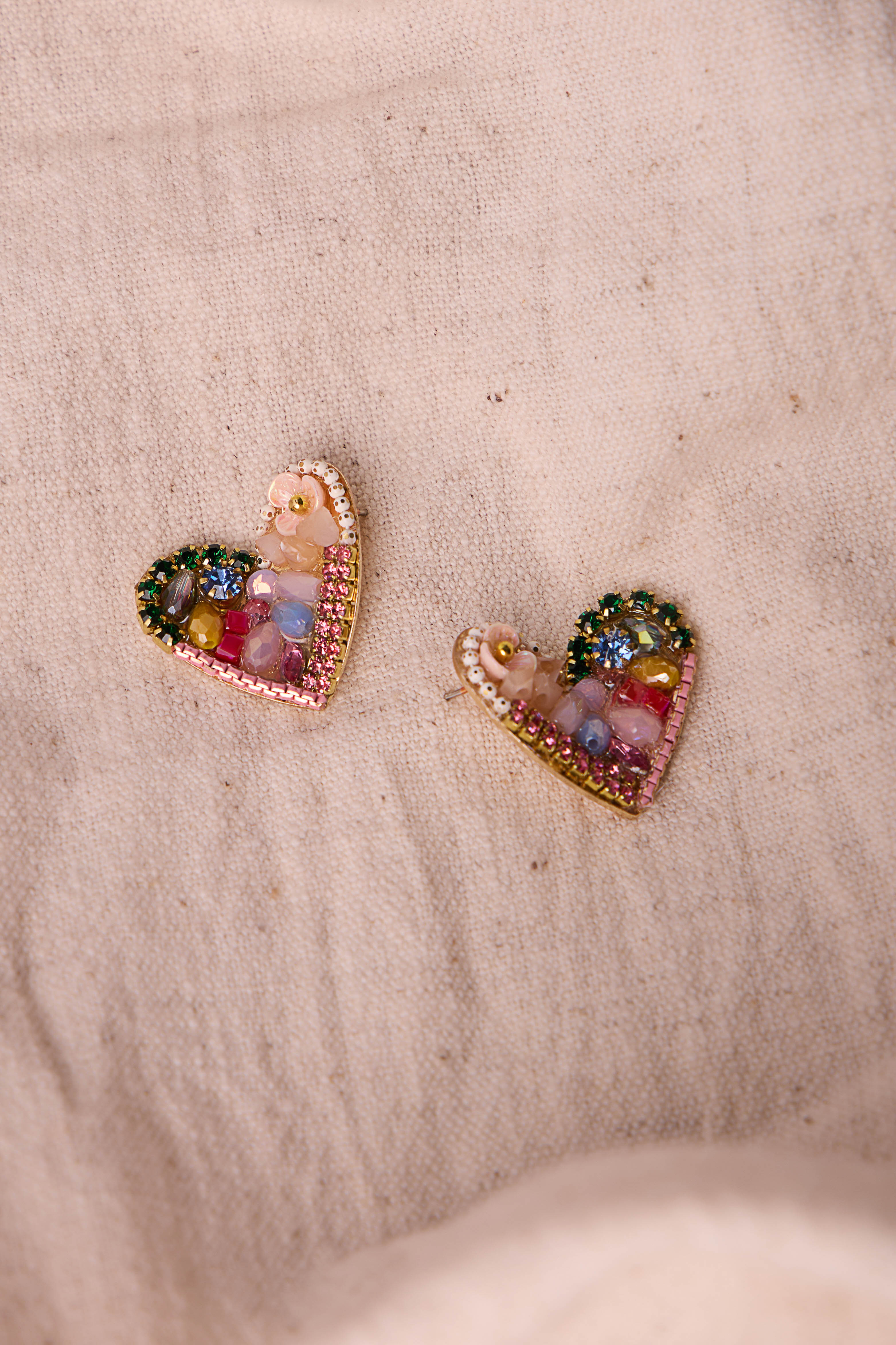 Multi-Colored Heart Studs