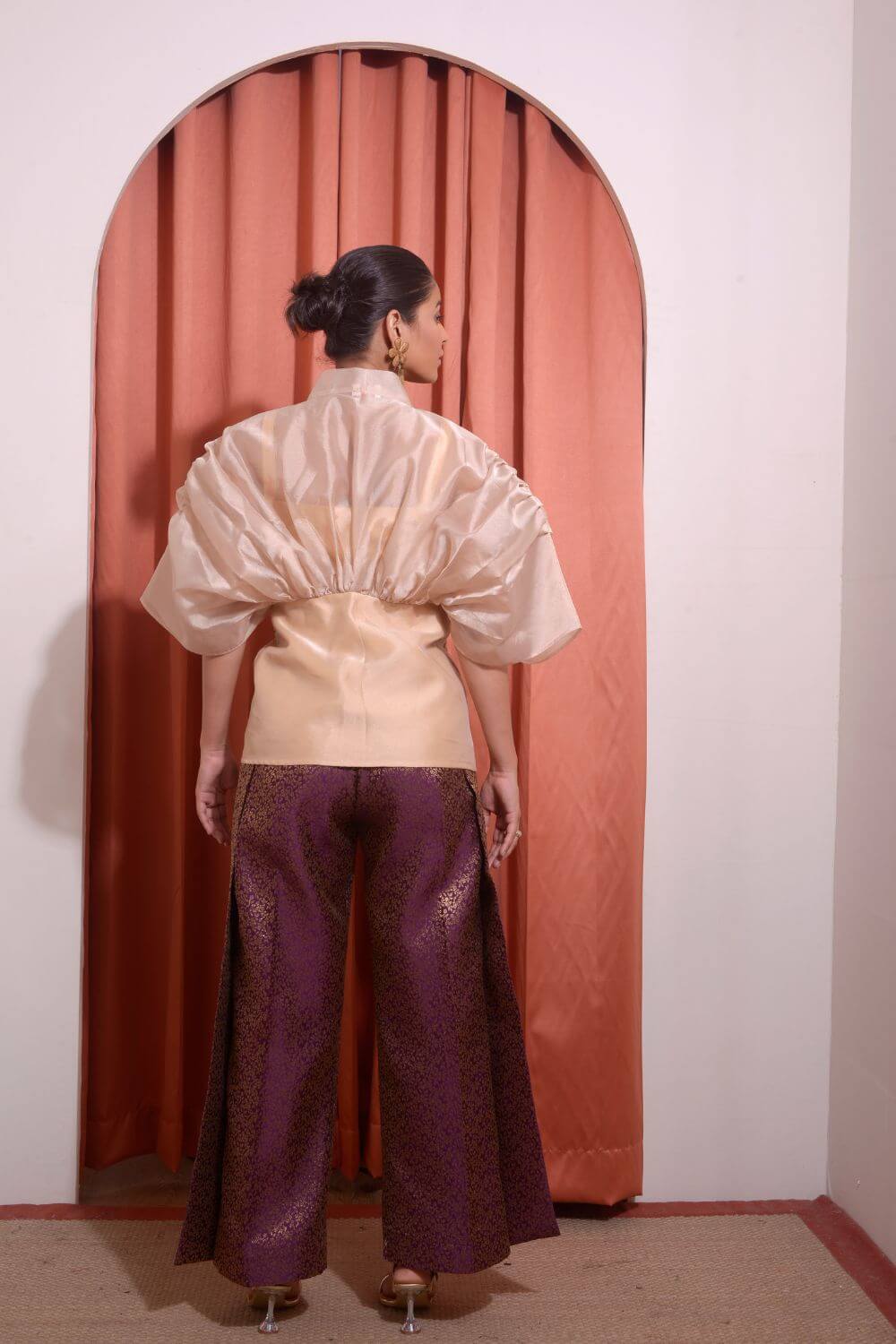 Organza Gathered Shirt With Pleated Pants Set