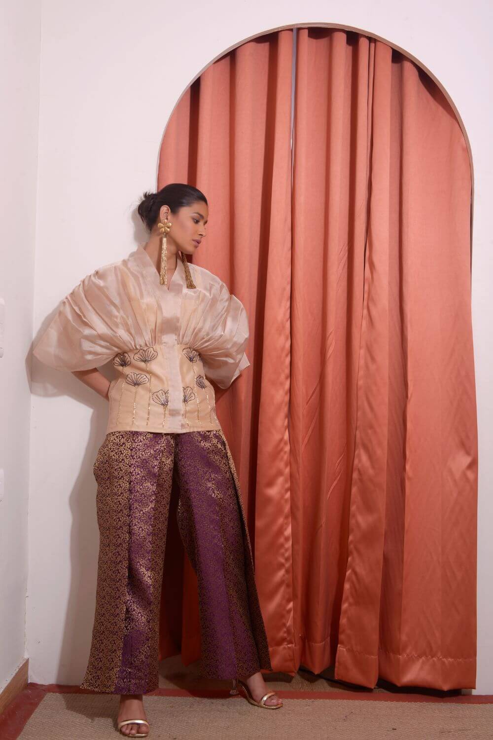 Organza Gathered Shirt With Pleated Pants Set