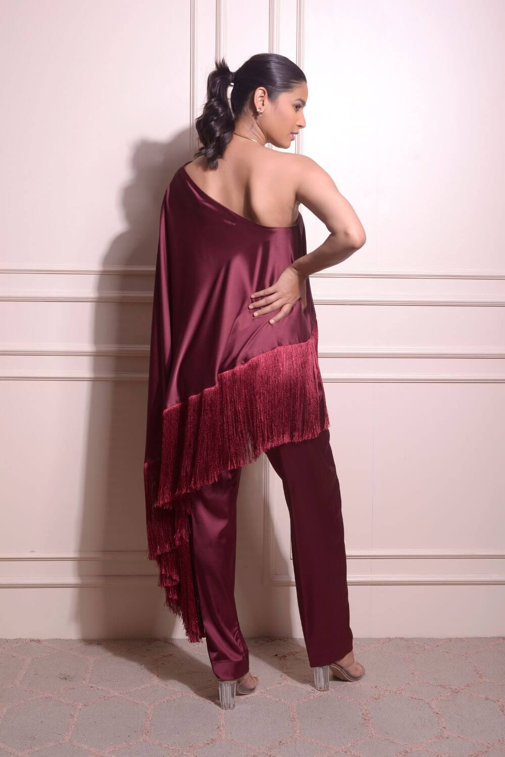 Satin Asymmetric Kaftan Set