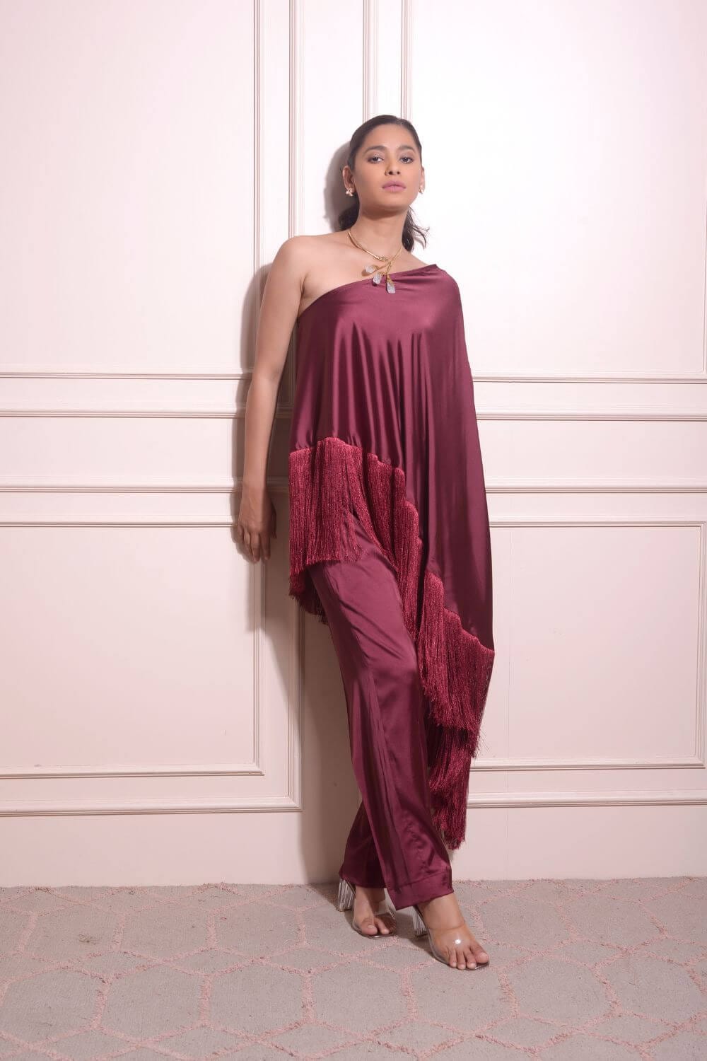 Satin Asymmetric Kaftan Set