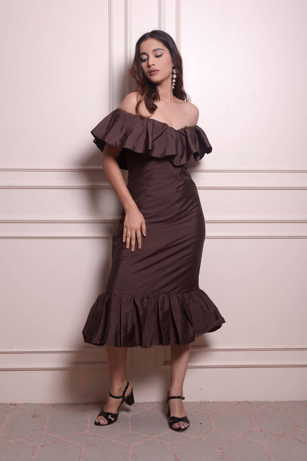 Long Fitted Ruffled Dress