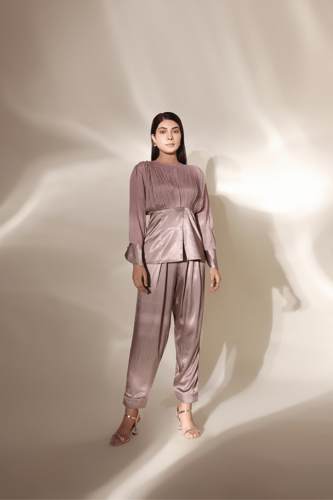 Satin Panelled Blouse With Trousers Set