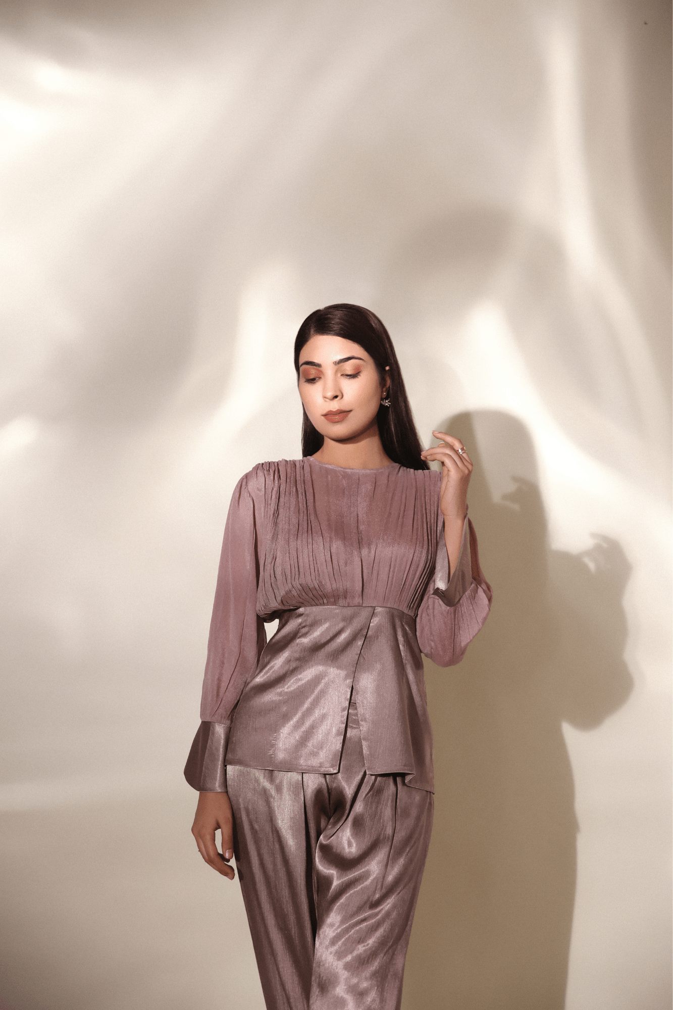 Satin Panelled Blouse With Trousers Set